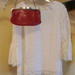 White Lace Top with Red HOBO Mini Clutch